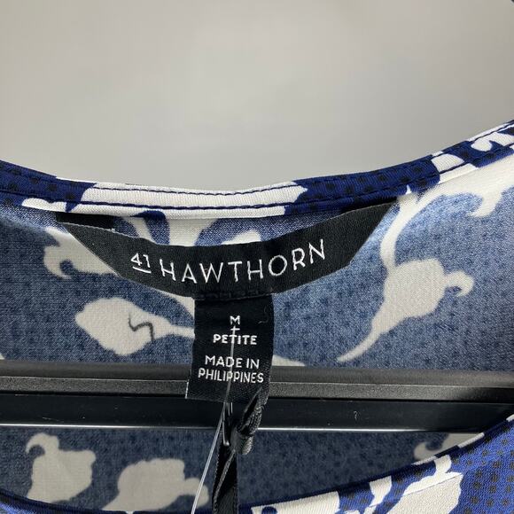 NWT 41 HAWTHORN Noella Waist Knot Dress Navy Blue Medium Petite MP - Picture 4 of 5